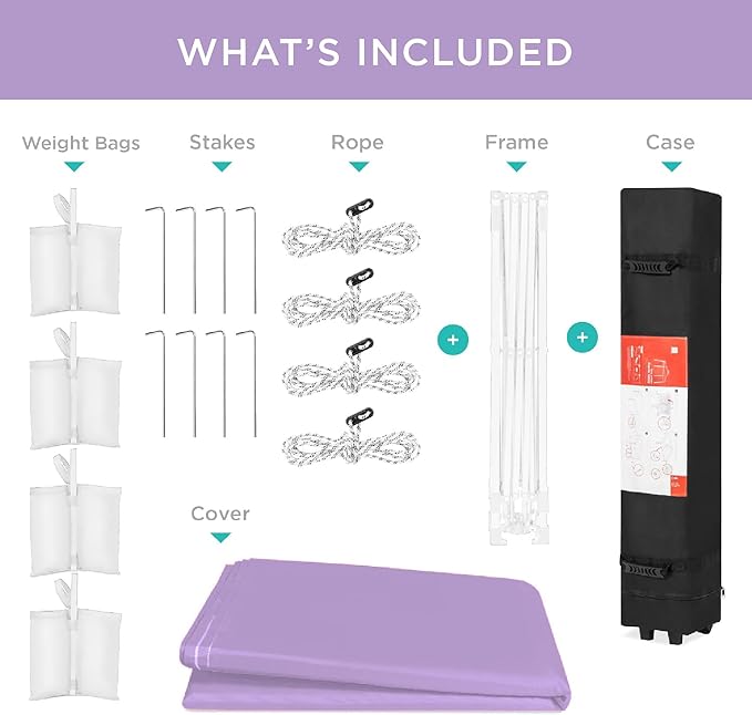 Best Choice Products 10x10ft 1-Person Setup Pop Up Canopy Tent Instant Portable Shelter w/ 1-Button Push, Case, 4 Weight Bags - Lilac/White