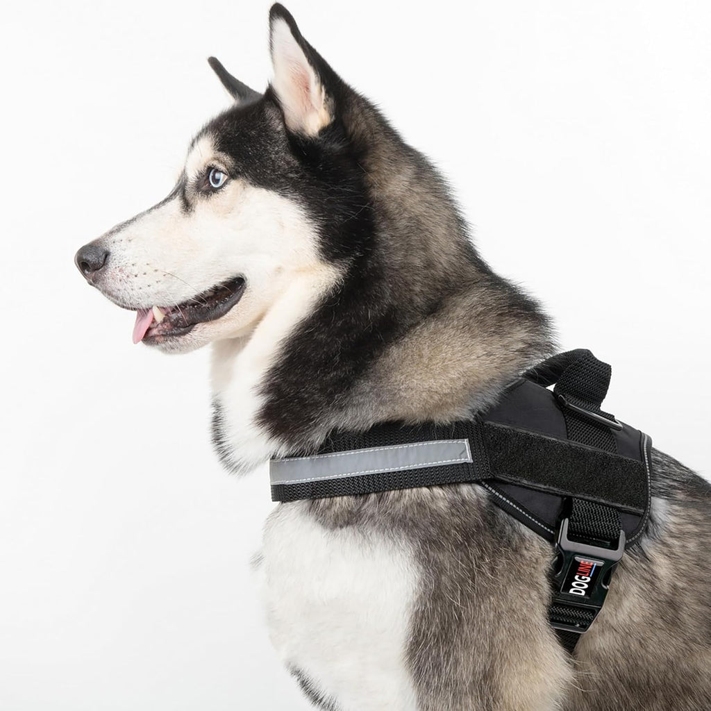 Dogline Dog Harness, Reflective No-Pull Adjustable Vest with Handle for Walking, Training, Breathable, No - Choke Harness for Small, Medium or Large Dogs Room for Patches Girth 18 to 24 in Black