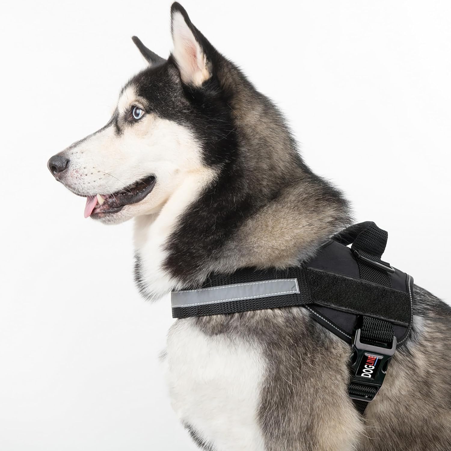 Dogline Dog Harness, Reflective No-Pull Adjustable Vest with Handle, Breathable No-Choke Harness for Small, Medium or Large Dogs Room for Patches Girth 33"-46" in Black
