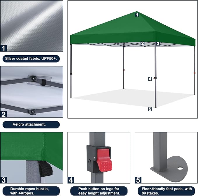COOSHADE Durable Easy Pop Up Canopy Tent 10x10Ft, Forest Green