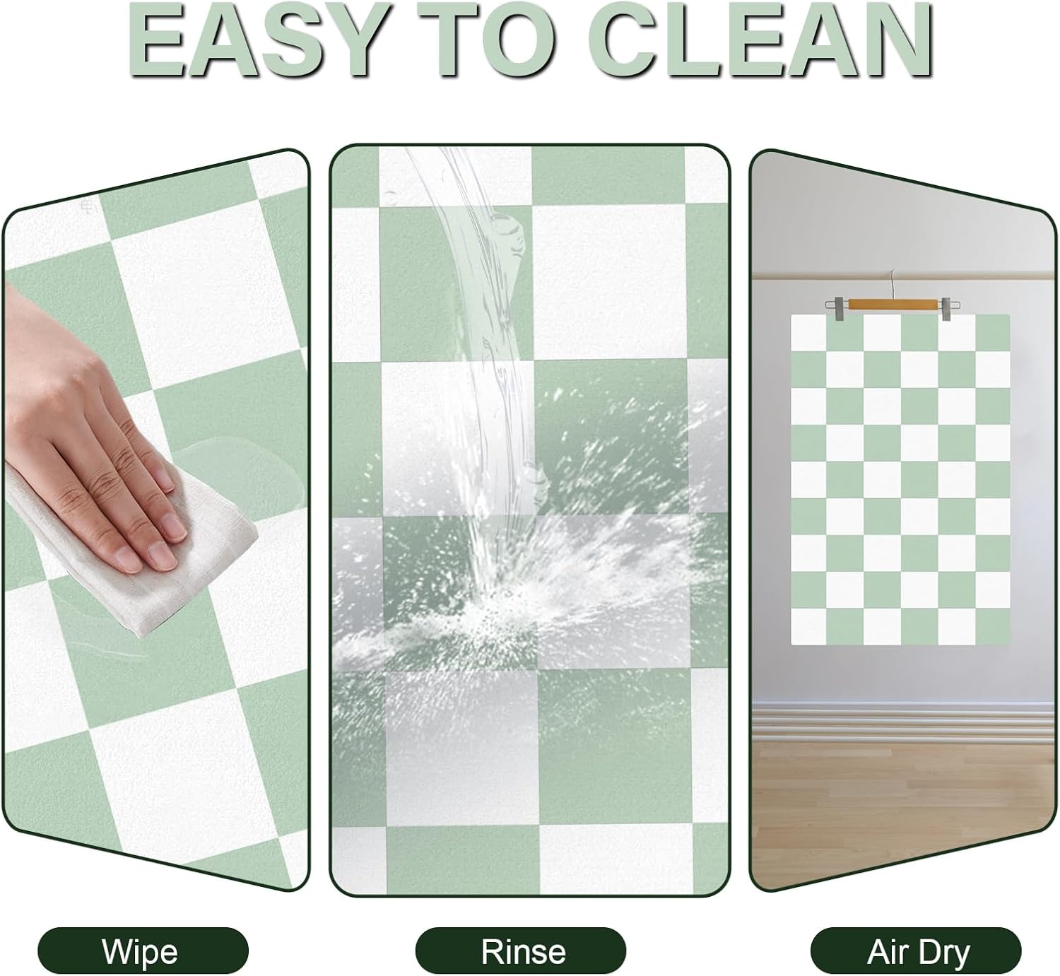 Checkered Dog Cat Feeding Mat, 17'' x 28'' Large Dog Food Mats, Absorbent Pet Feeding Mat for Food and Water Bowl, Dispenser, Checkerboard Pet Placemat with Rubber Backing, Green & White