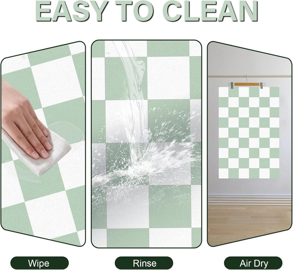 Cat Food Mat - 12"x 20" Cat Dog Mats for Food and Water Bowl, Checkered Pet Placemat Feeding Mat, Non-Slip Under Pet Bowls Mats for Messy Drinkers, Green & White