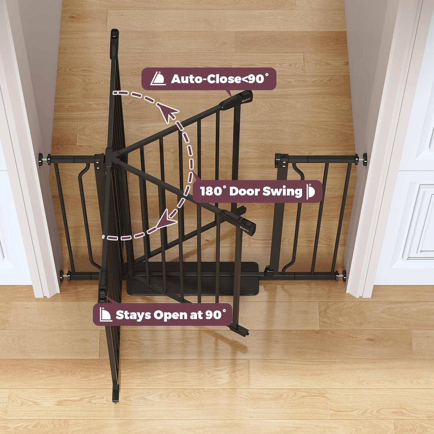 34" Extra Tall Baby Gate for Stairs, Auto Close Stroller Friendly Dog Gate Indoor for Doorways, Pressure Mounted 29"-51" W Baby Gate, Easy Walk Through Gate for Children & Pets, Black