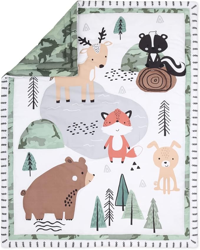 The Peanutshell 3 Piece Baby Crib Bedding Set for Boys - Newborn, Infant & Toddler Nursery Bed Set Decor with Fitted Crib Sheet, Dust Ruffle, Crib Comforter - Woodland Camo