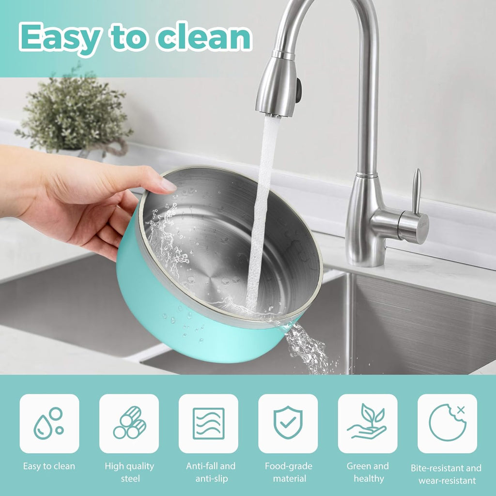 Stainless Steel Dog Bowl - Metal Water and Food Dish for Large Dogs, Insulated, Non-Slip, Easy Clean, 40oz, MintGreen
