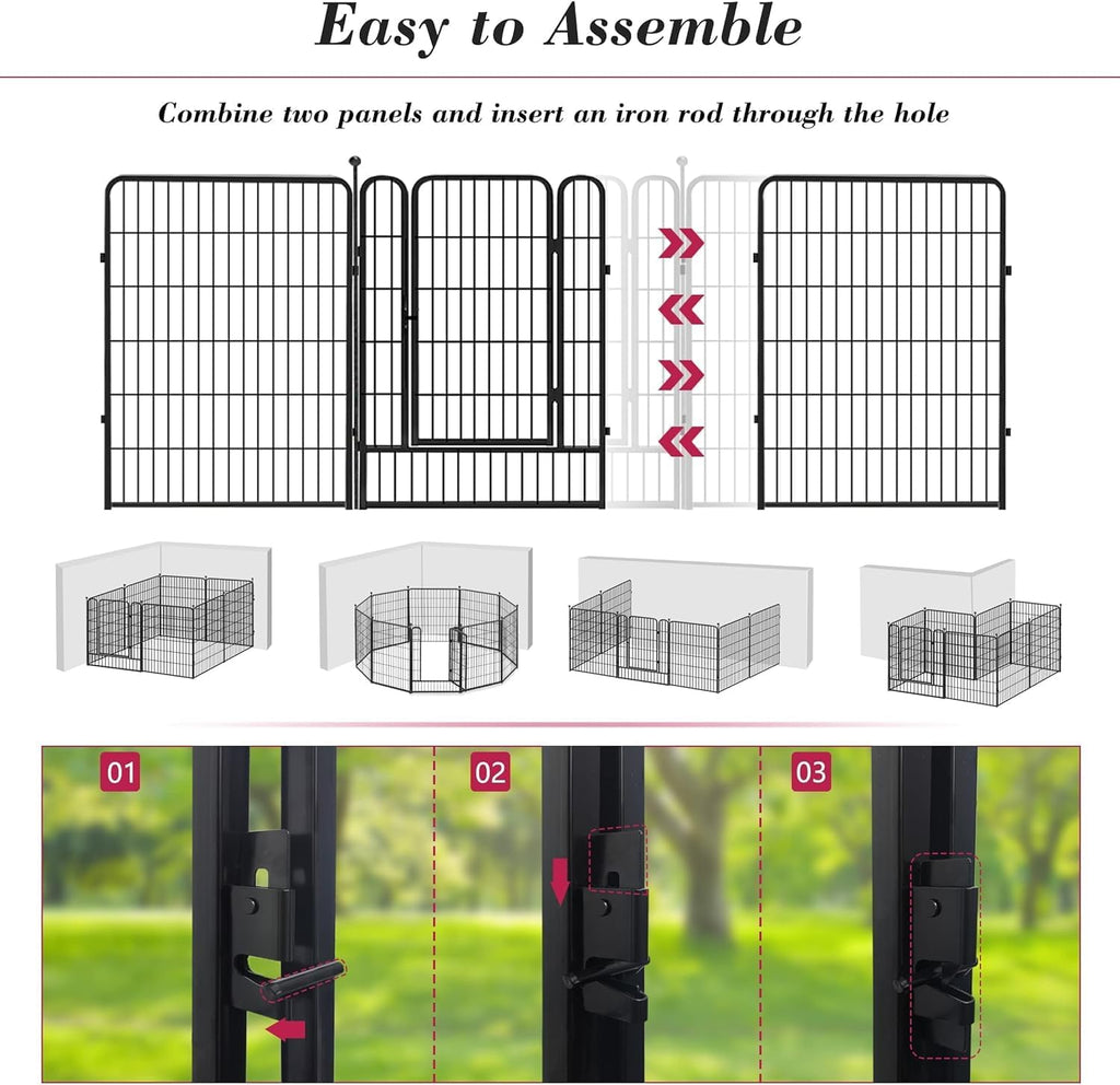 Dog Playpen Outdoor 40 inch 16 Panels Indoor Dog Pen for Large/Medium/Small Dogs Rustproof Metal Dog Fence Outdoor for Yard, Puppy Playpen with Door Portable Pet Fence for RV Camping Yard