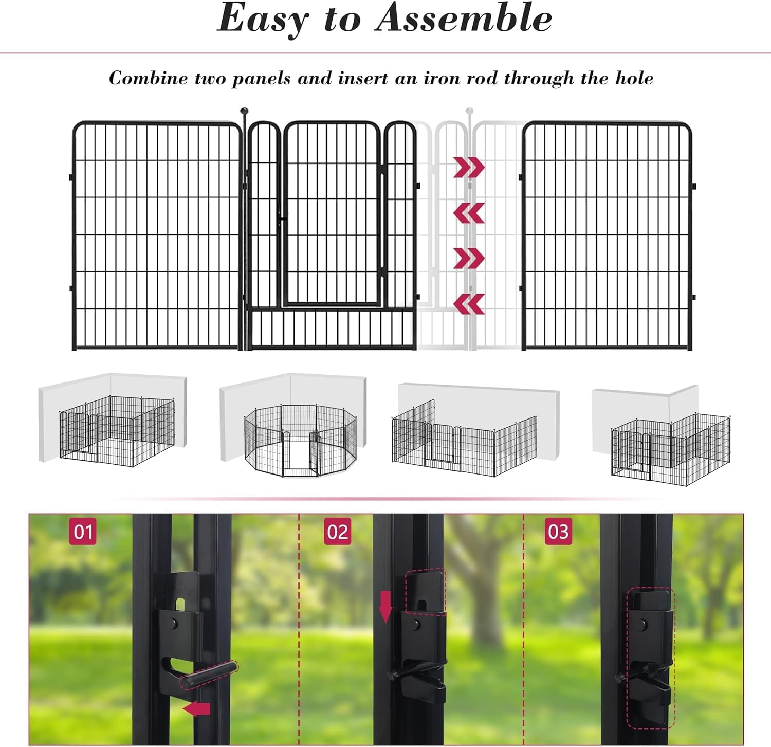 Dog Playpen Outdoor 40 inch 12 Panels Indoor Dog Pen for Large/Medium/Small Dogs Rustproof Metal Dog Fence Outdoor for Yard, Puppy Playpen with Door Portable Pet Fence for RV Camping Yard