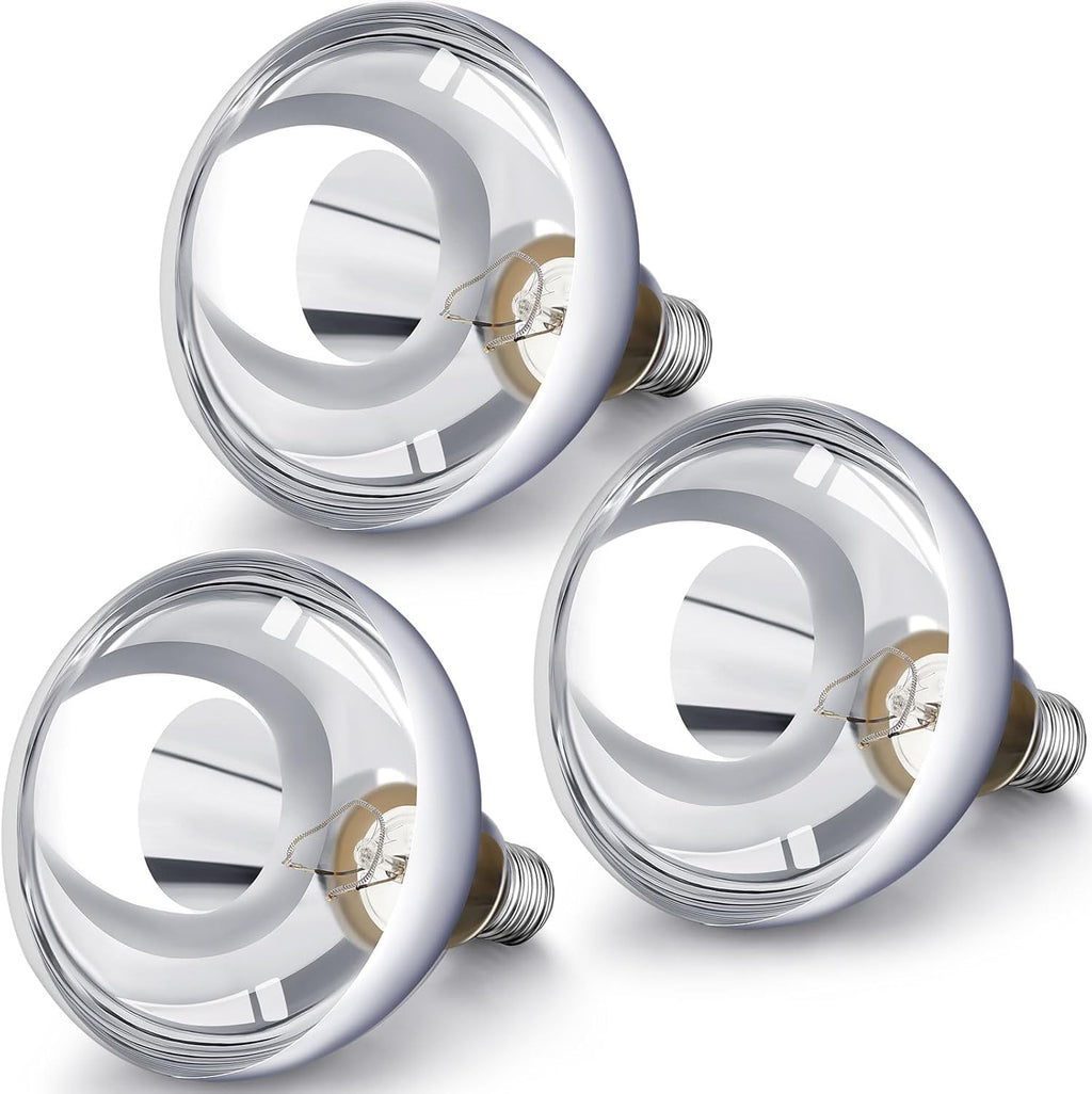 VIHOSE 3 Pack 250 Watt Heat Lamp 120v R40 Heat Lamp Bulbs Glass Incandescent Light Bulbs Incandescent Heating Lightbulbs for Reptiles Chicks Food Puppies Bathroom, Use E26 Base (Silver)
