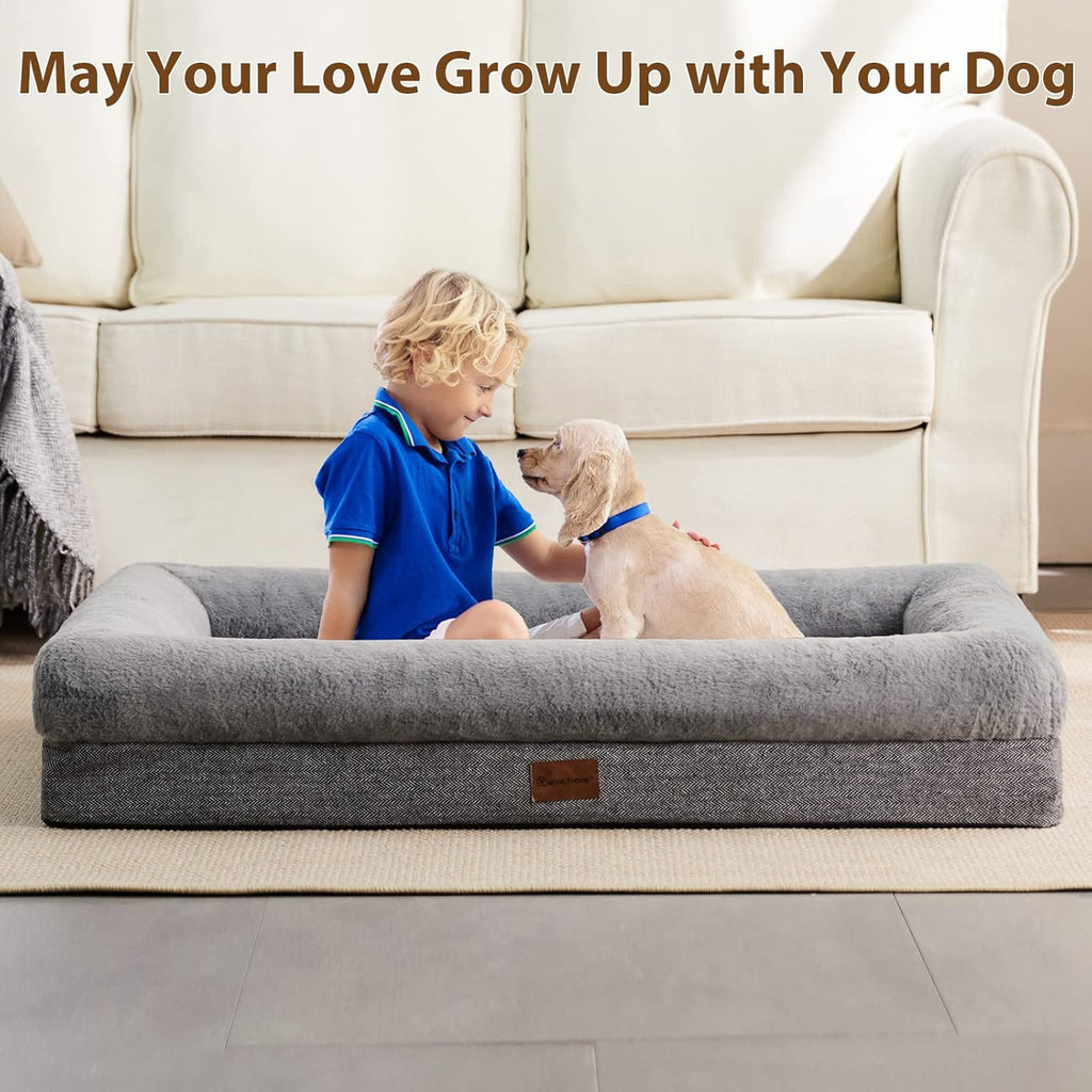 BFPETHOME XL Extra Orthopedic Dog Bed for Large Dogs – Washable Couch-Style Pet Bed with Supportive Bolster Sides, Removable Waterproof Cover, Non-Slip Bottom, Comfortable Dog Bed for Better Sleeping