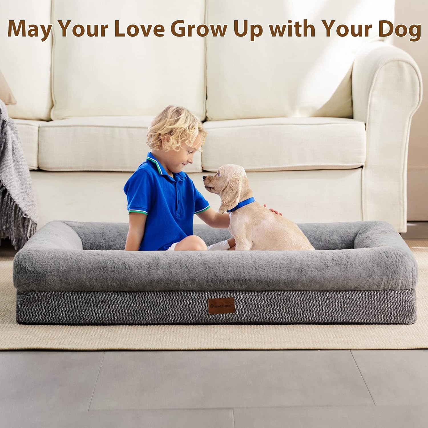 BFPETHOME XL Extra Orthopedic Dog Bed for Large Dogs – Washable Couch-Style Pet Bed with Supportive Bolster Sides, Removable Waterproof Cover, Non-Slip Bottom, Comfortable Dog Bed for Better Sleeping