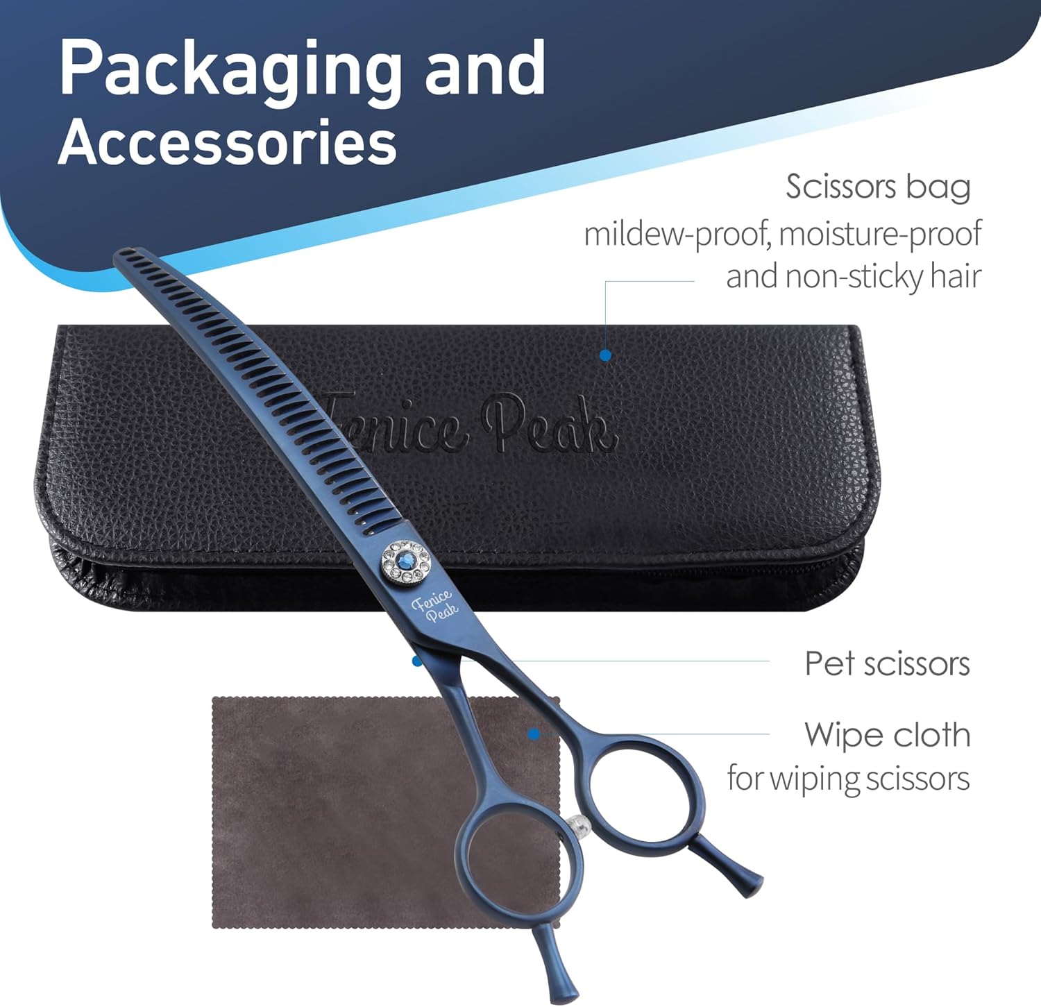 Fenice Peak Professional Dog Grooming Scissors Pet Curved Chunker Shears 7.0'' Extremely Sharp Blades 440C Steel Thinning Scissors Durable Smooth Motion&Fine Cut for Dogs and Cats