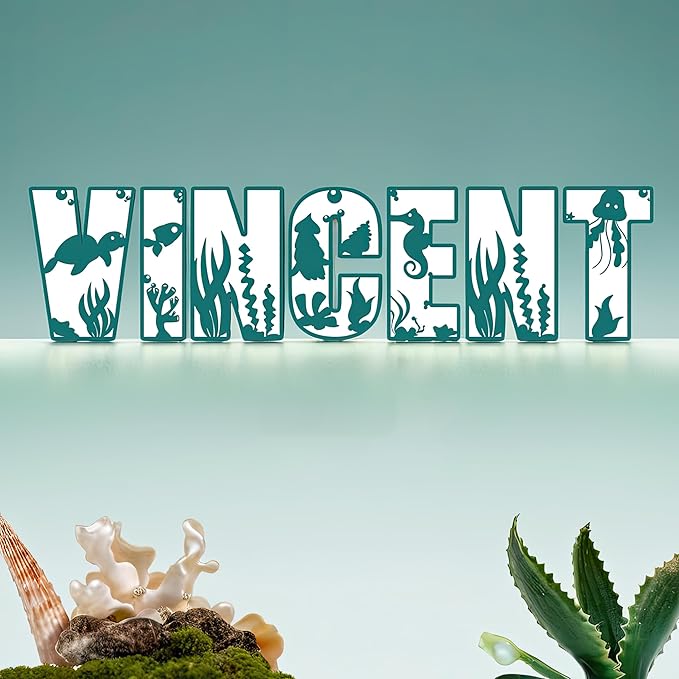 Name Sign For Nursery, Boho Nursery Sign, Family Name Signs, 3D Wall Art for Children & Kids Rooms, Baby Shower, First birthday gift (Sea Animals)