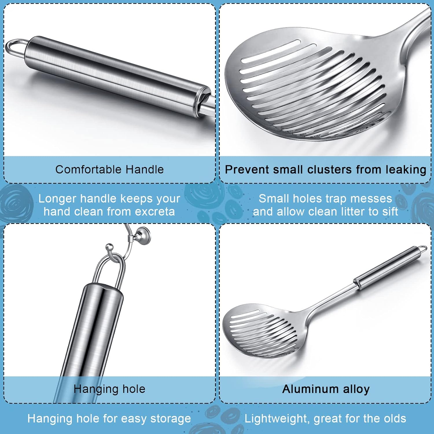 2 Pcs Cat Metal Litter Scoop Litter Scoop, Cat Accessories Scooper Stainless Steel Kitty Poop Sifting Cleaning for Litter Box, Metal Poop Sifter Pet Supplies