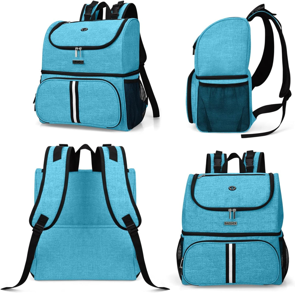 BAGLHER Pet Travel Bag, Double-Layer Pet Supplies Backpack (for All Pet Travel Supplies), Pet Travel Backpack with 2 Silicone Collapsible Bowls and 2 Food Baskets Sky Blue