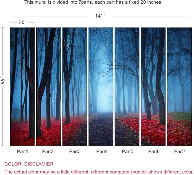Foggy Forest Wall Mural Living Room Wallpaper for Bedroom TV Background (Not Peel n' Stick)