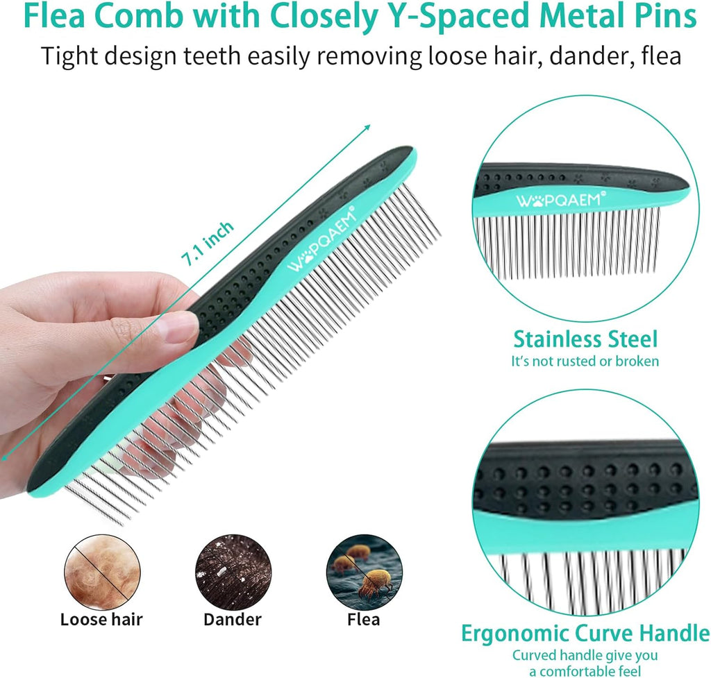 Dog Brush Kit for Grooming Short & Long Haired Dogs & Cats, 5 in 1 Pet Grooming Set for Small Animals, 5 PCS Puppy Self-Cleaning Slicker Brush and Pet Comb for Shedding Medium & Large Dogs