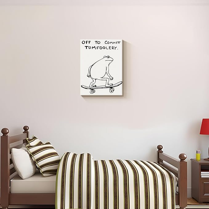 Dytial Funny Frog Wall Art，Funky Skateboard Frog Prints for Wall Decor，Cool Posters，Unique Paintings for Kids Room，Minimalist Funny Animal Artwork - Teen Boy Walls 12x16 Inch