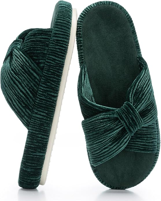 Chantomoo Slippers for Women Memory Foam House Bedroom Corduroy Bow Crossbands Slipper Shoes Comfy Trendy Gift Slippers