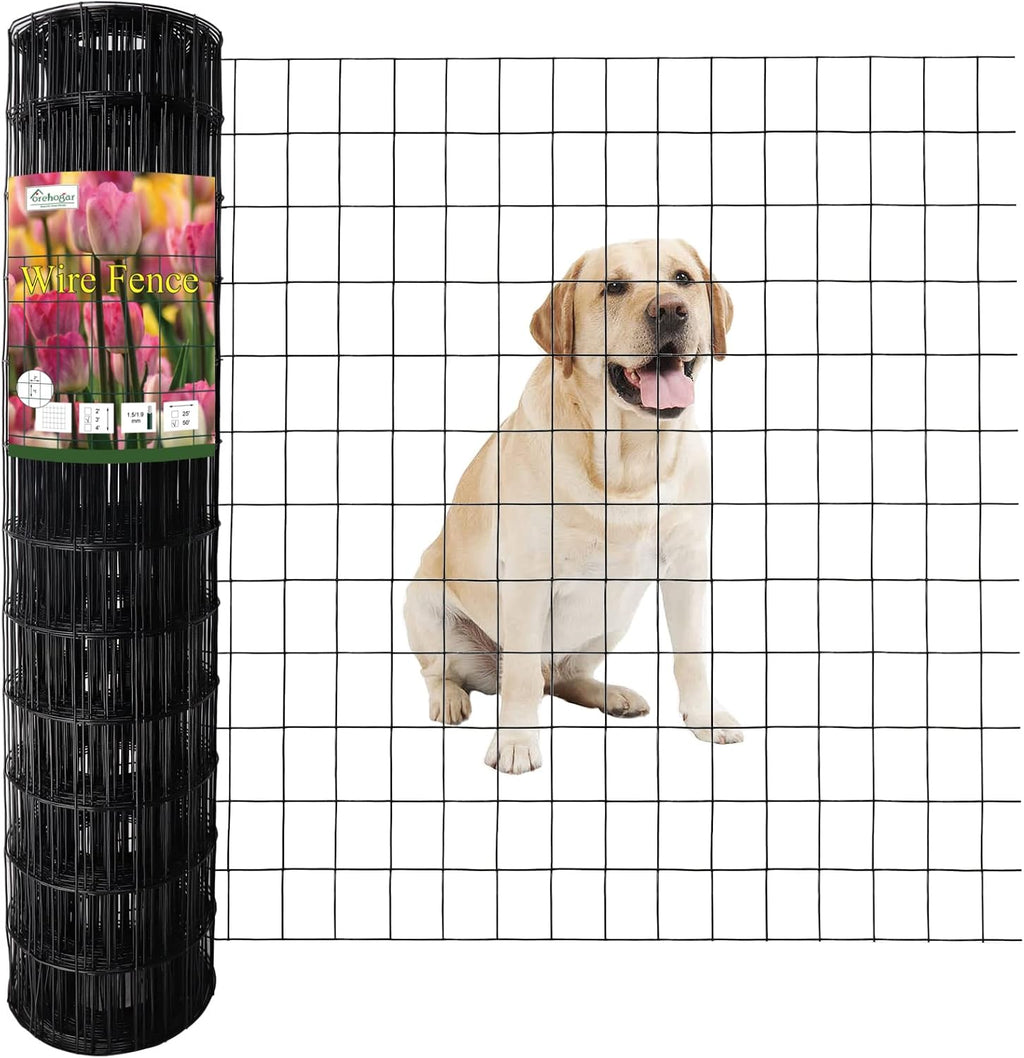 Black PVC Coated Welded Wire Fence 36 Inch x 50 Foot, 2 Inch x 3 Inch 16GA, Garden Border Fencing Roll Vinyl Coating Metal Wire Mesh for Yard Vegetable Plant Protection Poultry Netting