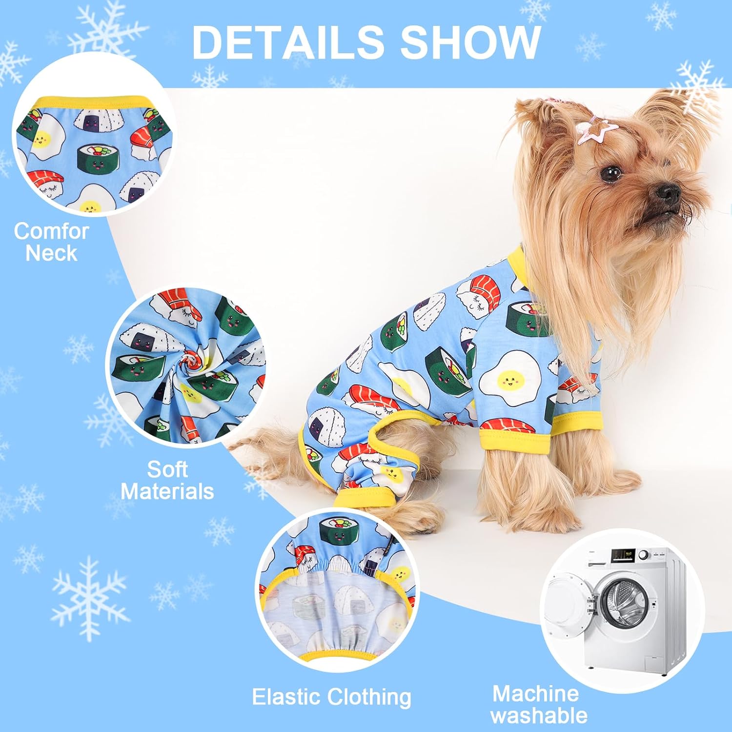 Dog Pajamas Small Sized Dogs Stretchable Summer Dog Clothes Pjs 4 Legs Girl Boy Cute Soft Puppy Outfits Doggie Cat Jammies Jumpsuit Sleeper for Pet (Bread, Small)
