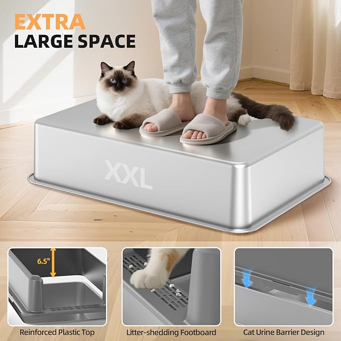 WoofiGo Enclosed Stainless Steel Cat Litter Box - Image 3