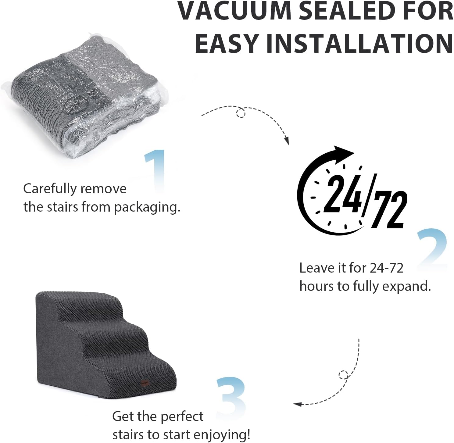 Dog Stairs for Couch Sofa and Chair, 3-Step Dog Steps for Small Dogs and Cats, Non-Slip Indoor Pet Step, Light Grey