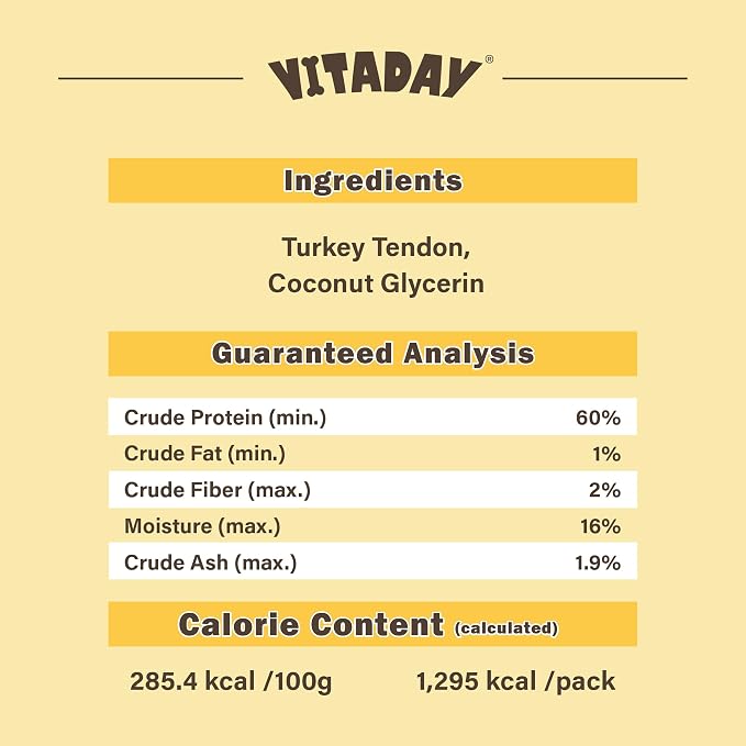 VITADAY All Natural Turkey Tendon Dog Treats, 1 lb | Long-lasting dog training - Image 6