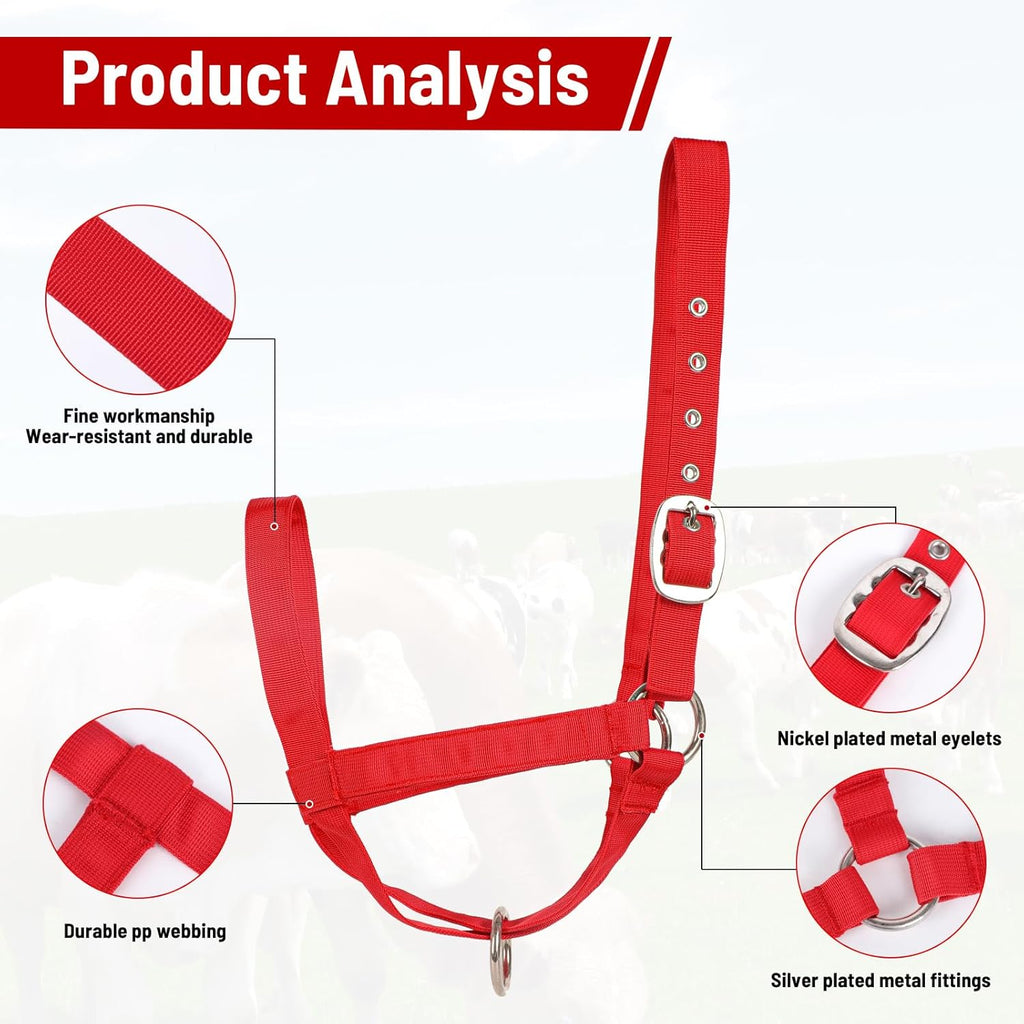 XUANNIAO Easily Adjustable Figure 8 Cow Halter, Double-Ply Premium Livestock Cattle Halters, Colorful Cow Utility Calf Halter with Leading Rope for Miniature Horse Donkey Goat Foal (Small, Pink)