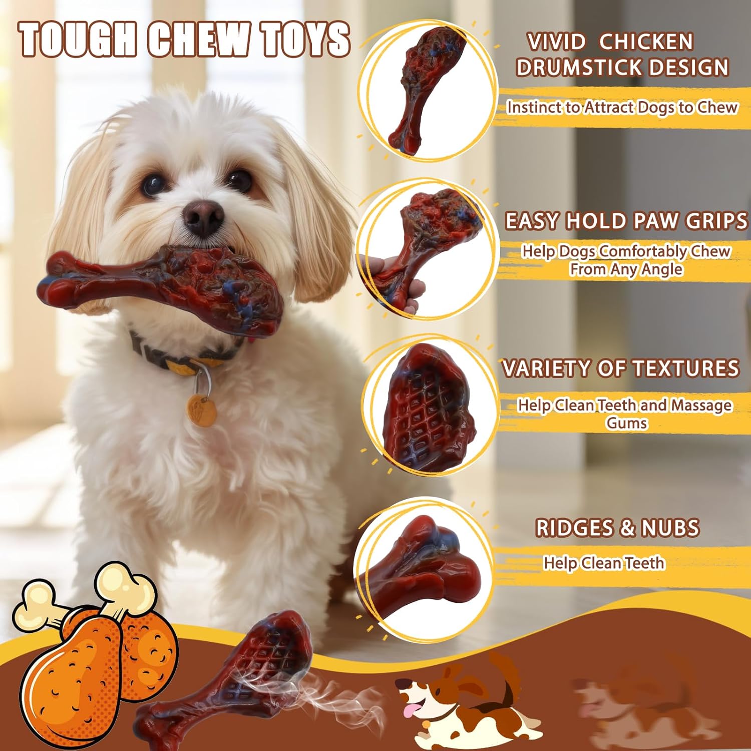 Dog Chew Toys for Aggressive Chewers, Indestructible Dog Toy for for Medium/Large Breed, Tough Nylon Teething Bone Toy to Keep Them Busy,Bacon and Real Beef Flavor (Beef Flavor, 1 Pack)