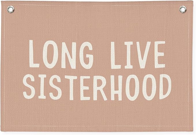 Long Live Sisterhood Nursery Banner - Pink Linen Wall Hanging for Baby Shower, Toddler Room Decor & Girls Bedroom - Sister Friendship Art Inspirational Banner 20x30