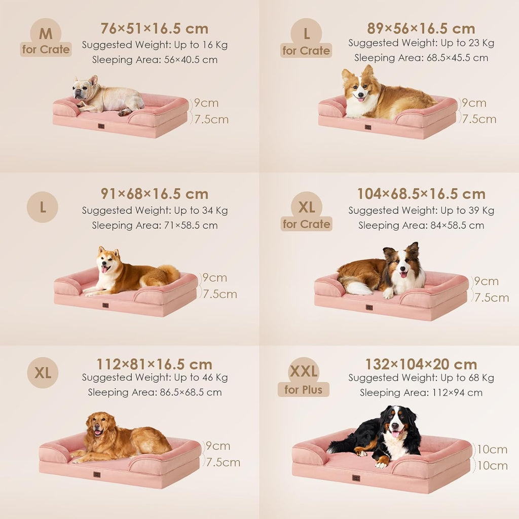 EHEYCIGA Orthopedic Dog Beds for Extra Large Dogs, Waterproof Memory Foam XL Pet Bed with Sides, Non-Slip Bottom and Egg-Crate Foam Big Dog Couch Bed with Washable Removable Cover, Dusty Pink