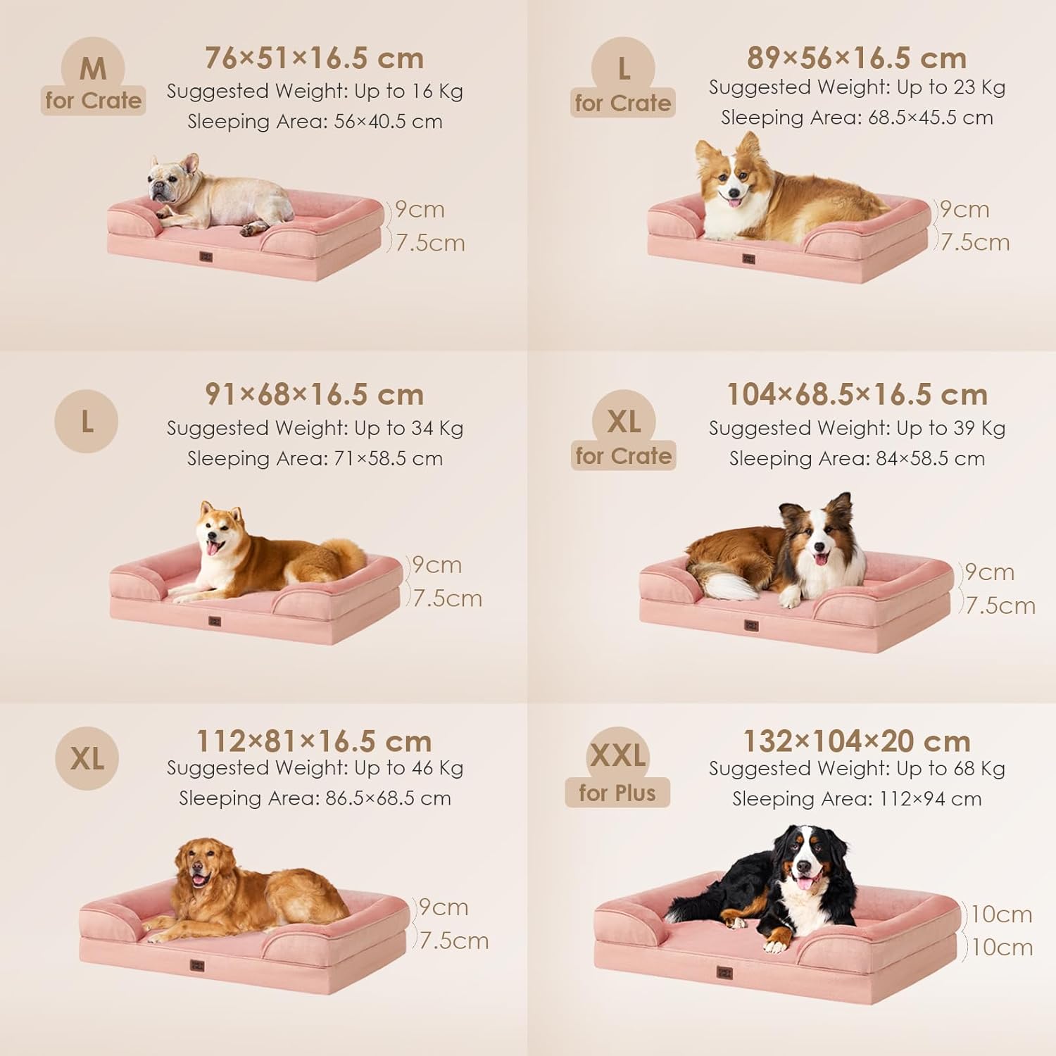 EHEYCIGA Orthopedic Dog Beds for Large Dogs, Waterproof Memory Foam Large Dog Bed with Sides, Non-Slip Bottom and Egg-Crate Foam Pet Couch Bed with Washable Removable Cover, Dusty Pink