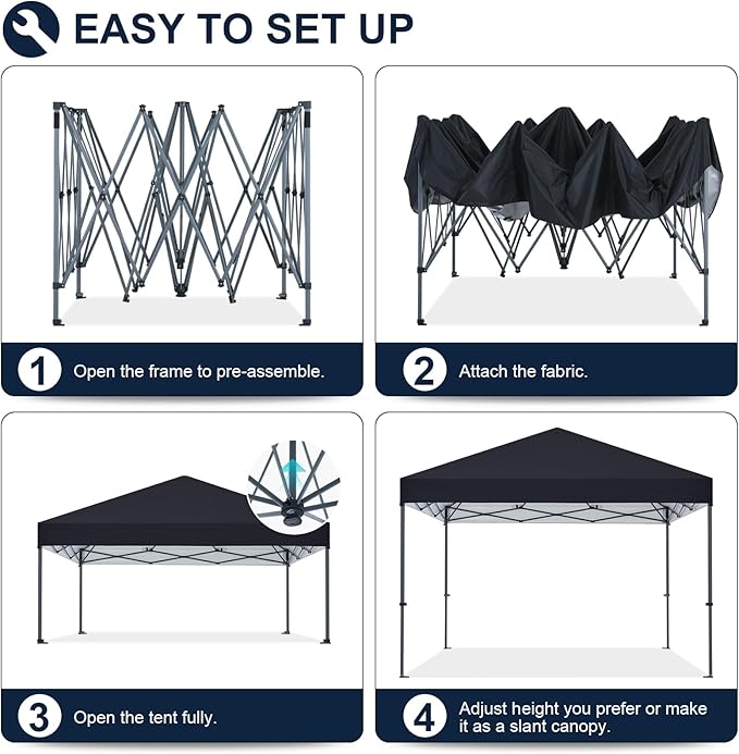 COOSHADE Durable Easy Pop Up Canopy Tent 12x12Ft(Black)
