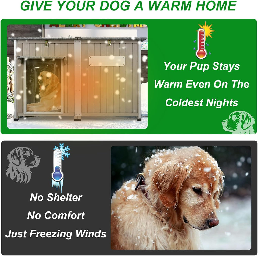 Dog House Outdoor Weatherproof & Wooden Dog Kennel with Chew-Proof Iron Frame，Removable Floor, Adjustable Vent Window, Easy Assembly for Large and Extra-Large Dogs 55.1" D x 33.1" W x 34.8" H