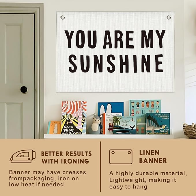 Lacama You Are My Sunshine Linen Wall Hanging Banner, Kids Room Decor, Kids Room Nursery Art, Trendy Pennant Flag Banner Wall Hanging Decor for Nursery Home Classroom