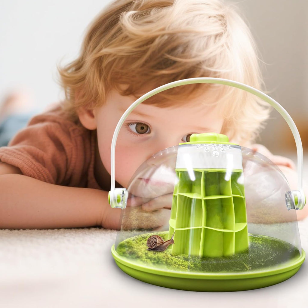 Round Transparent Snail Terrarium Kit, Portable Plastic Habitat with Air Vents & Removable Base, Breeding Box for Snails, Beetles, Spiders, Ladybugs & Small Insects