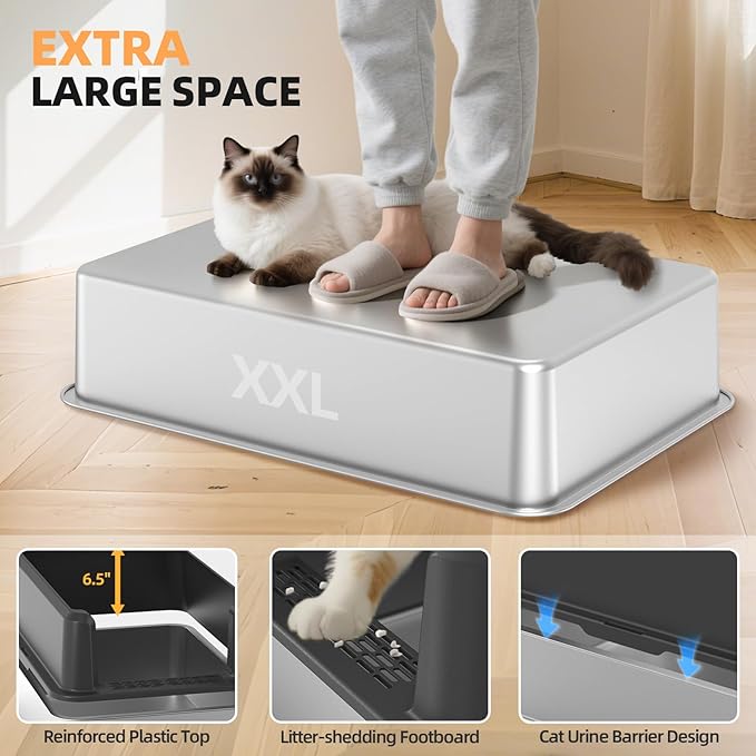 WoofiGo Enclosed Stainless Steel Cat Litter Box - Image 3