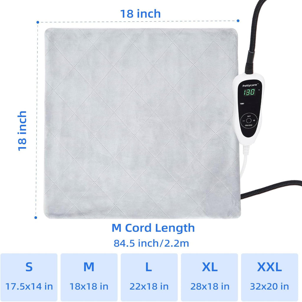 pettycare Pet Heating Pad for Dog Cat, Electric Heating with Steel-Wrapped Cord, 25-Level Timer & 11-Level Temperature Indoor Warming Pads Easy Clean for Puppy Cat Dog M 18x18inch