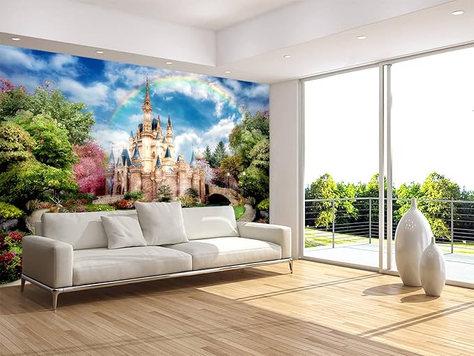 Castle Mural Wallpaper for Kids Bedroom Beautiful Fairytale World Nursery Wall Mural (Not Peel n' Stick)