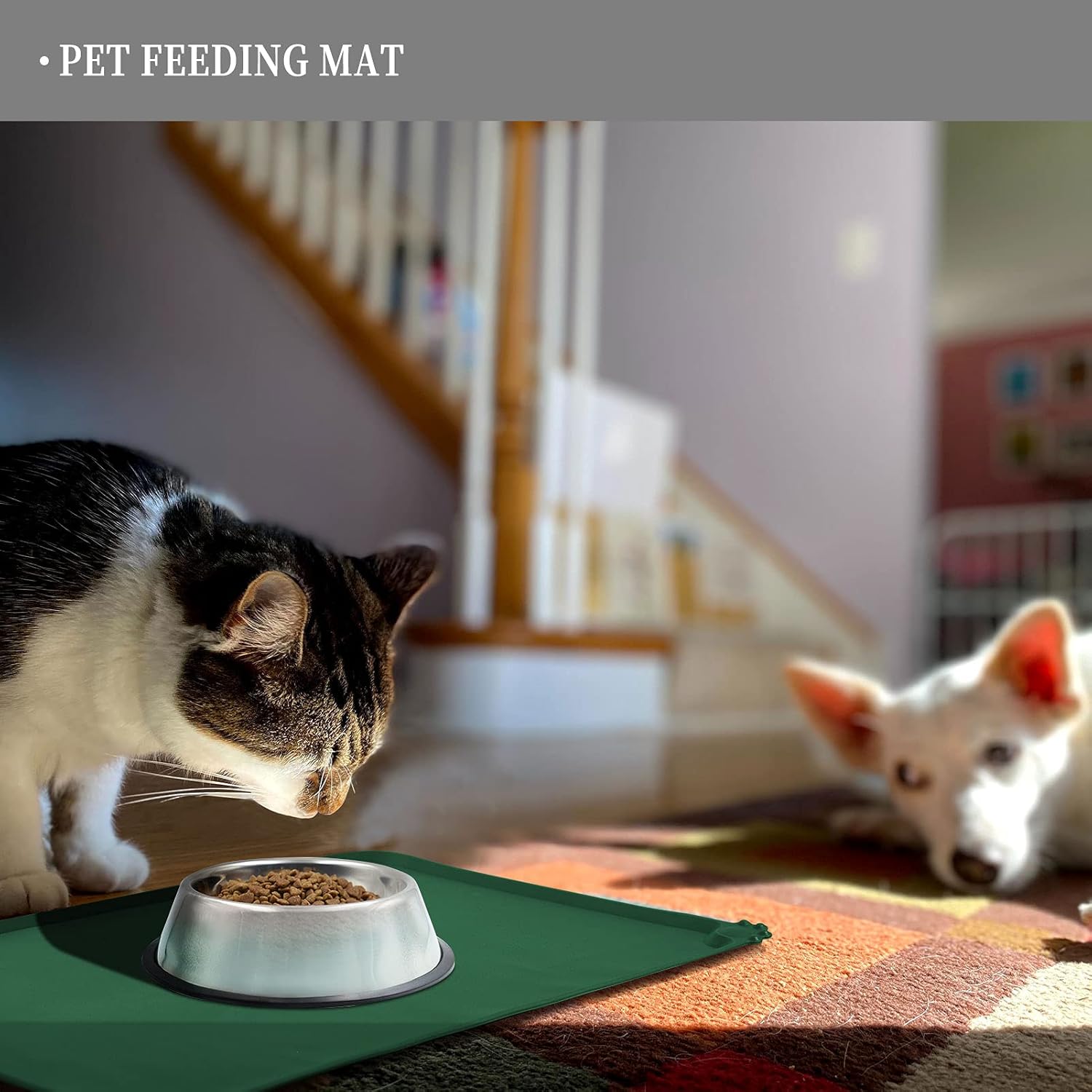 Waterproof Pet Feeding Mat with High Raised Edges, Heavier and Thicker Placemats for Cat Dog Water Bowl with BPA Free, Dogs Cats Food Mats for Messy Drinkers to Prevent Spill and Protect Floors