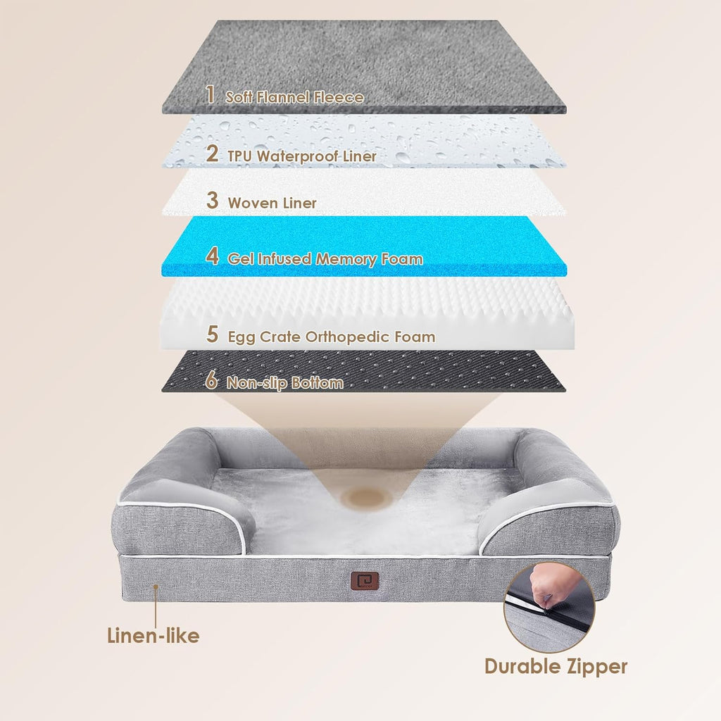 EHEYCIGA Orthopedic Dog Beds Large Sized Dog, Waterproof Memory Foam Pet Bed with Sides, Non-Slip Bottom Large Pet Bed with Washable Removable Cover, Grey