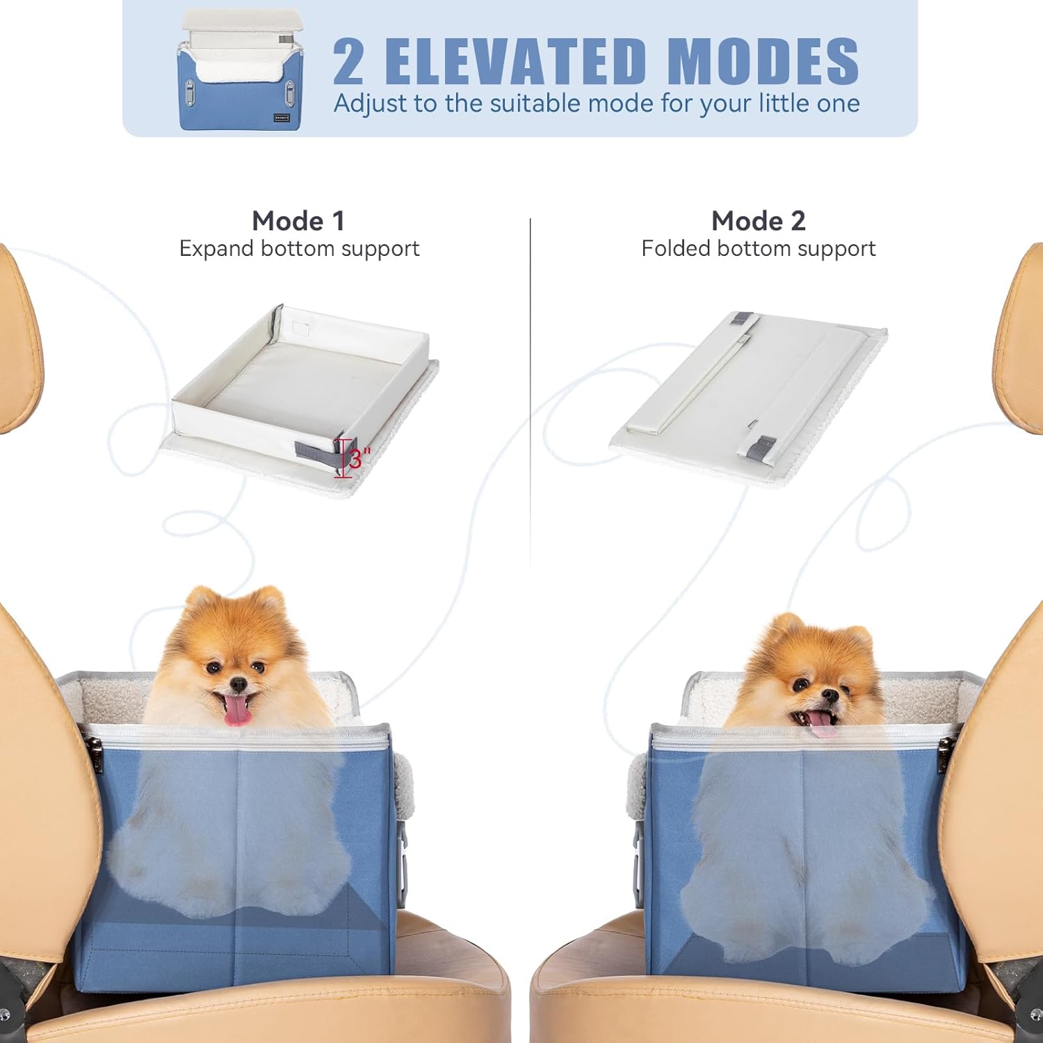 PETSFIT Small Dog Car Seat, Patent Safe Buckles Dog Booster Car Seat, Puppy Car Seat with Safety Belt, Suitable for Small Pets Up to 25lbs (Navy Blue)