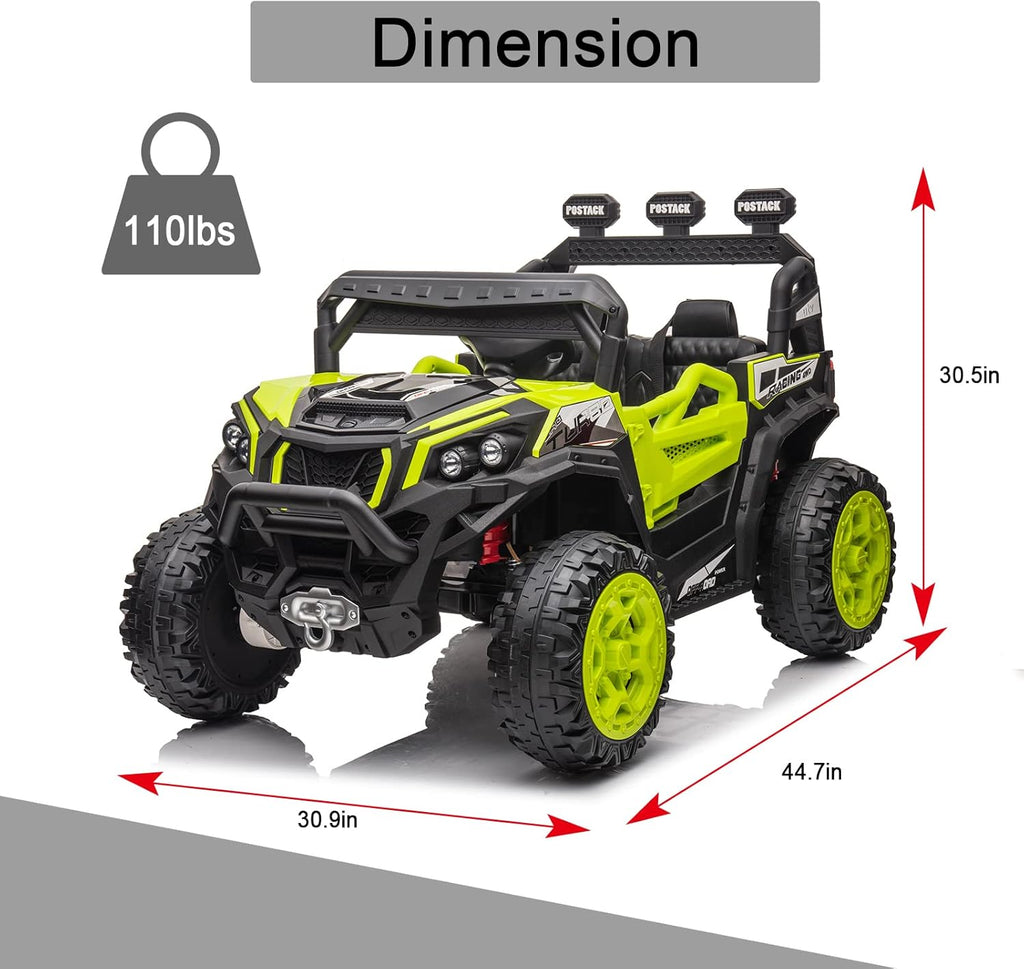 24V Battery Powered Electric Car for Big Kids, 24V Riding Cars for Kids Ages 4-8, Children Car with Bluetooth 3 Speeds LED Lights Storage Trunk, Green
