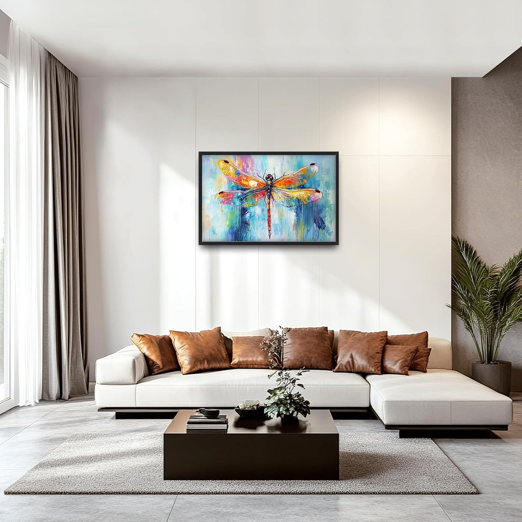 Extra Large Abstract Dragonfly Framed Wall Art for Living Room,Oversized Colorful Dragonfly Pictures Wall Decor,Teal Canvas Print Painting Modern Artwork Bedroom Office Bathroom 36L" x 24W"