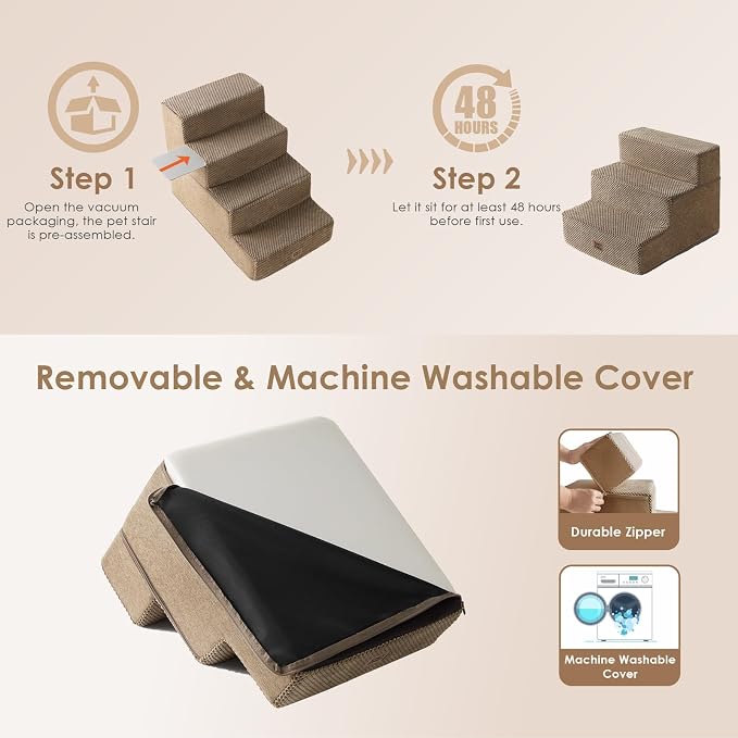 EHEYCIGA Dog Stairs for Small Dogs 13.5" H, 3-Step Dog Steps for Couch Sofa and - Image 6
