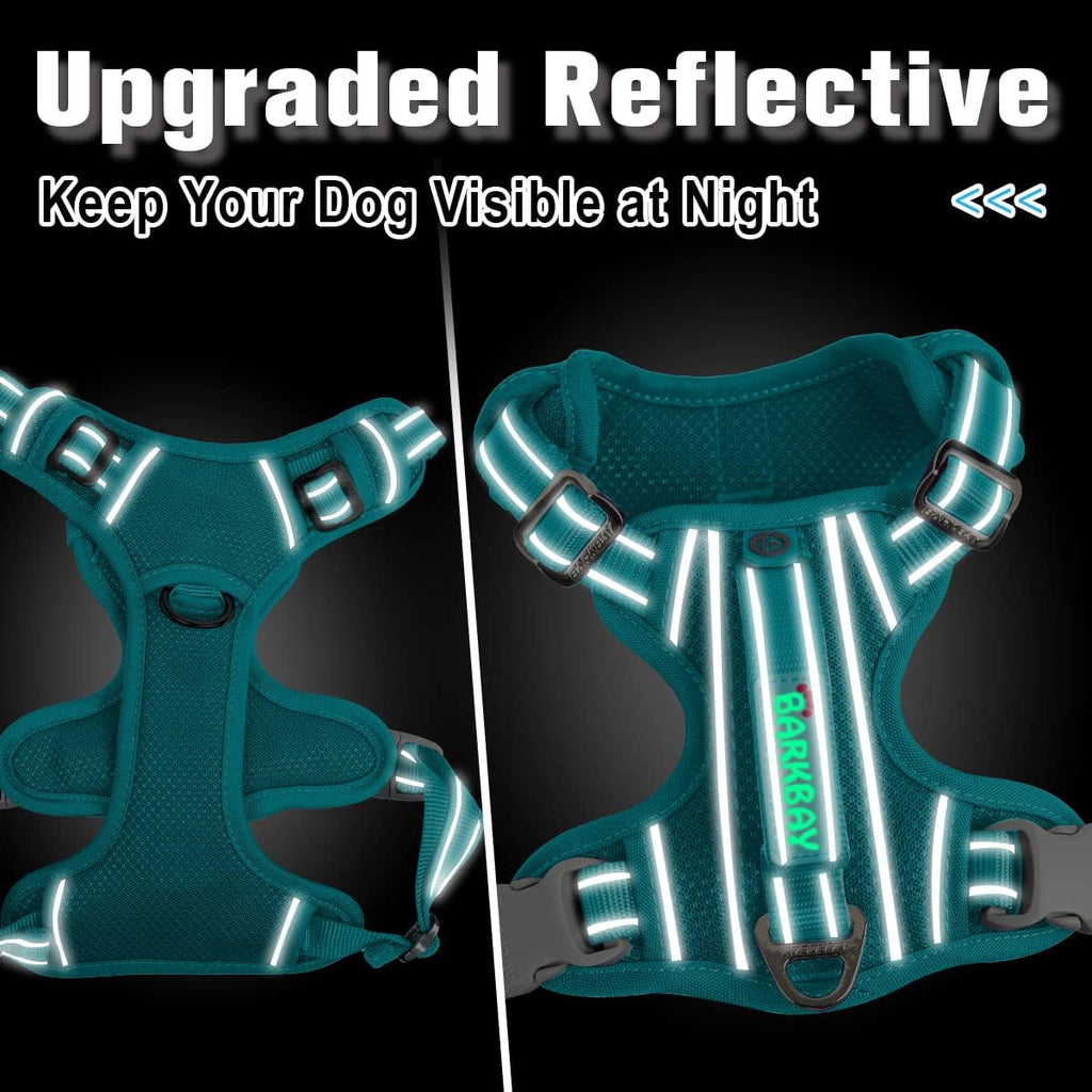 BARKBAY Dog Harness No Pull with ID Tag Pocket - Heavy Duty, Reflective, Easy Control for Large Dogs(Ocean Blue,S)