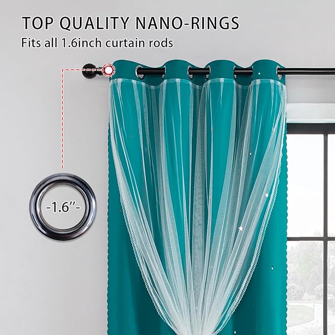 XiDi Blackout Curtains for Bedroom Windows - 72 in Long x 52 in Wide - 2 Panel Teal Unicorn Pattern for Girls & Kids Room
