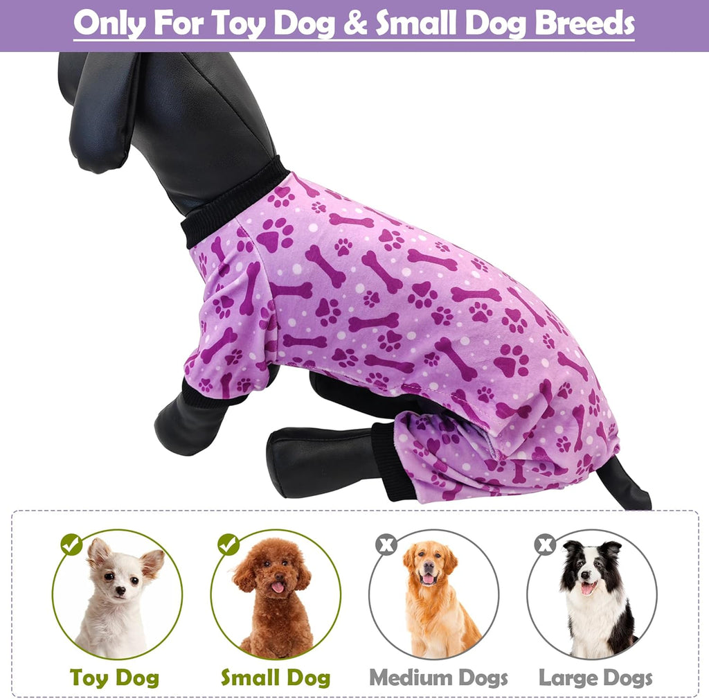 PET SHOW 4 Pack Small Dog Pajamas Paw Bone Patterns Cute Clothes for Medium Dogs Soft Fleece Stretchy PJs 4 Legged Jumpsuit Puppy Cats Onesies Outfits with Sleeve Dachshund Doggies Girl Boy (X-Large)