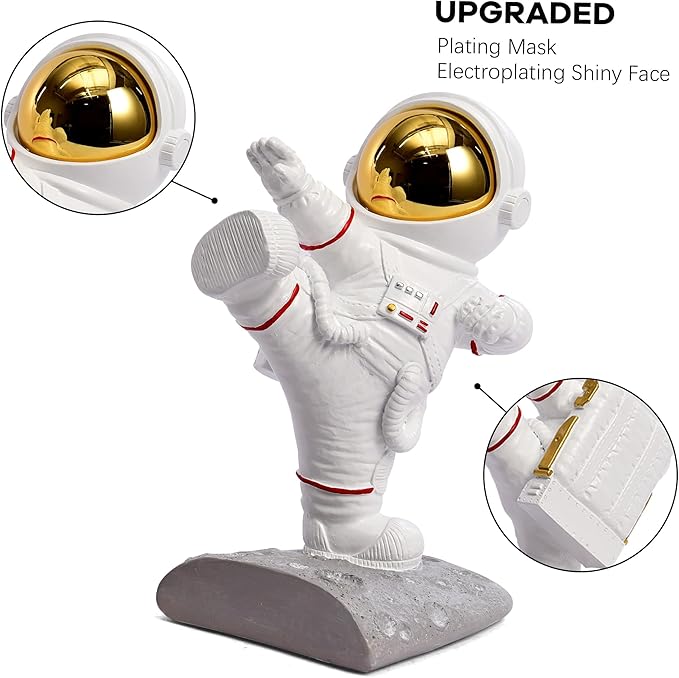 Book Ends for Shelves Decorative, Upgraded Astronaut Bookshelf Stopper Resin Book Shelf End Holders Heavy Duty Bookends for Kids Gifts Cute Spaceman Book Ends for Space Decor(F2-Gold)