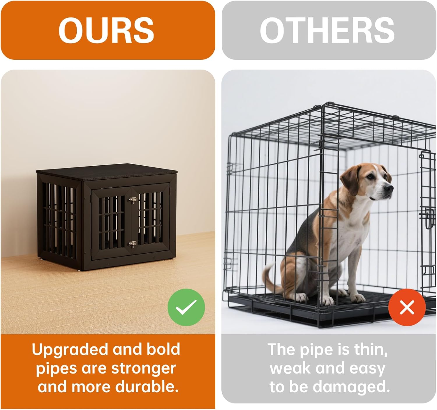 32" Heavy Duty Dog Crate Furniture for Small,Medium and Large Dogs,Rustic Wooden Dog Cage Kennel Indoor Furniture with Waterproof Top,Decorative Pet House Side End Table (Black)
